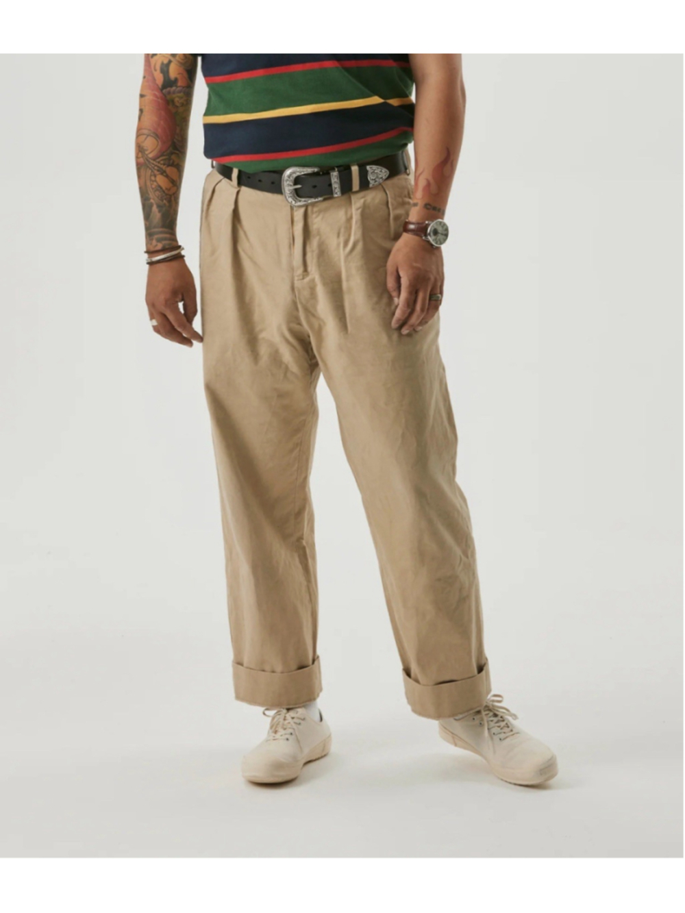 100% Cotton 1930s IVY Style Double Pleated Chino Summer Trousers Khaki Size S